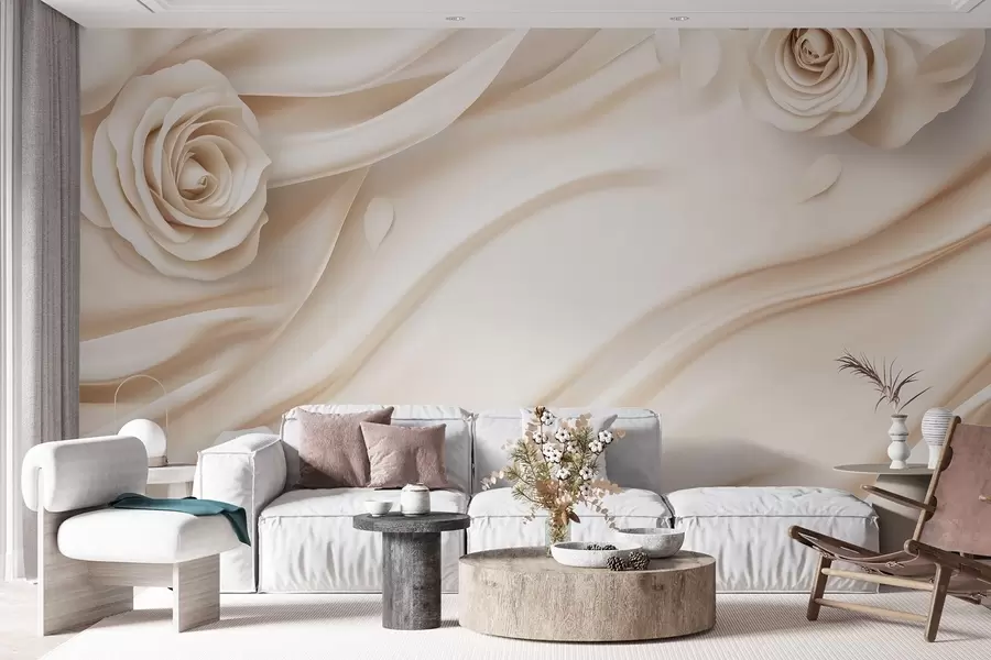 wall murals Elegant beige background with roses w02197