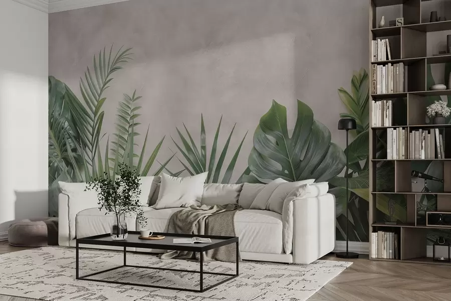 wall murals Tropical thickets on a light concrete background w01898