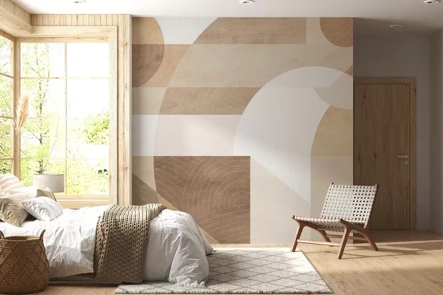 wall murals Modern geometry with abstract shapes, textured details in beige and brown tones w02140