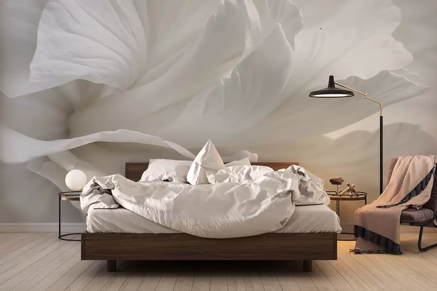 wall murals Abstract minimalistic print of delicate white flower with soft, velvety petals w08424