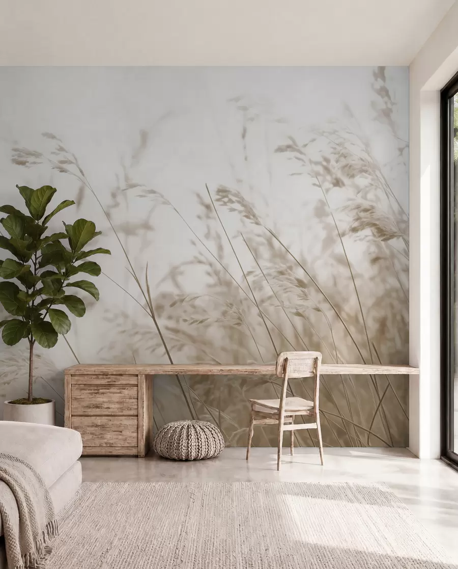 wall murals Field grasses at a foggy dawn w02250