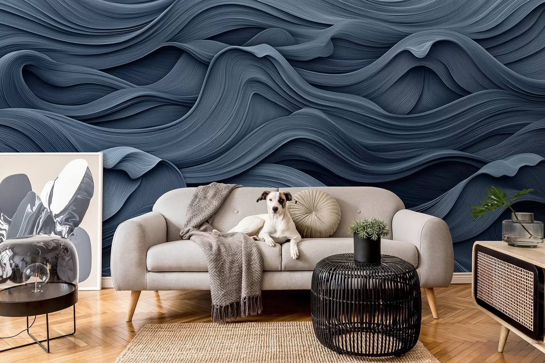 wall murals Dark blue waves w02311