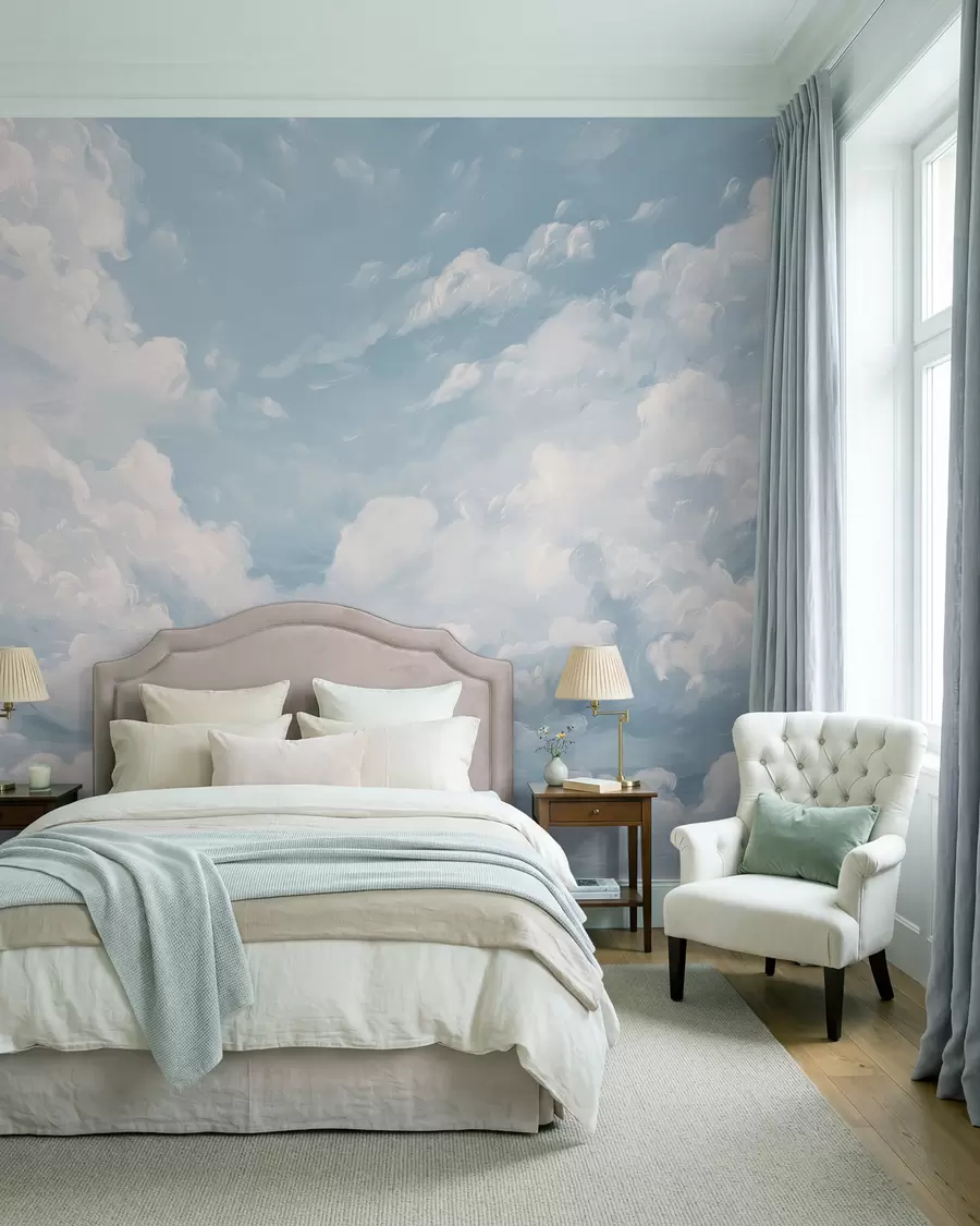 wall murals Blue sky with simulated oil brushstrokes w02313