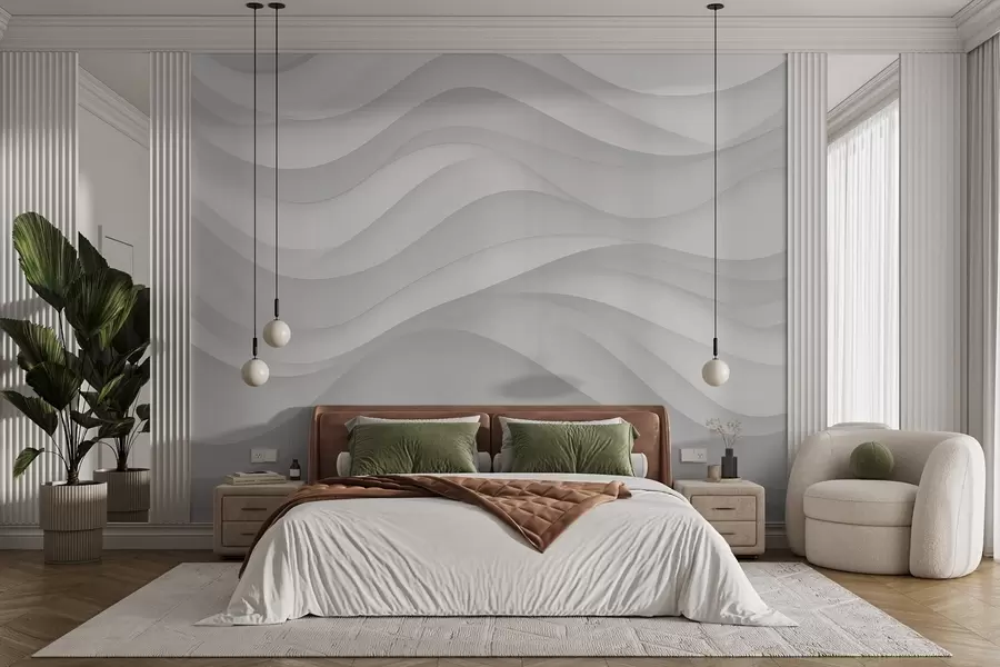 wall murals Gray waves in soft tones w02314