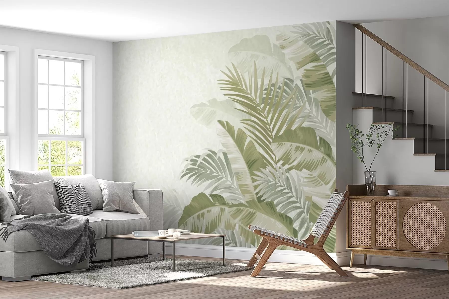 wall murals Green palm leaves w02391