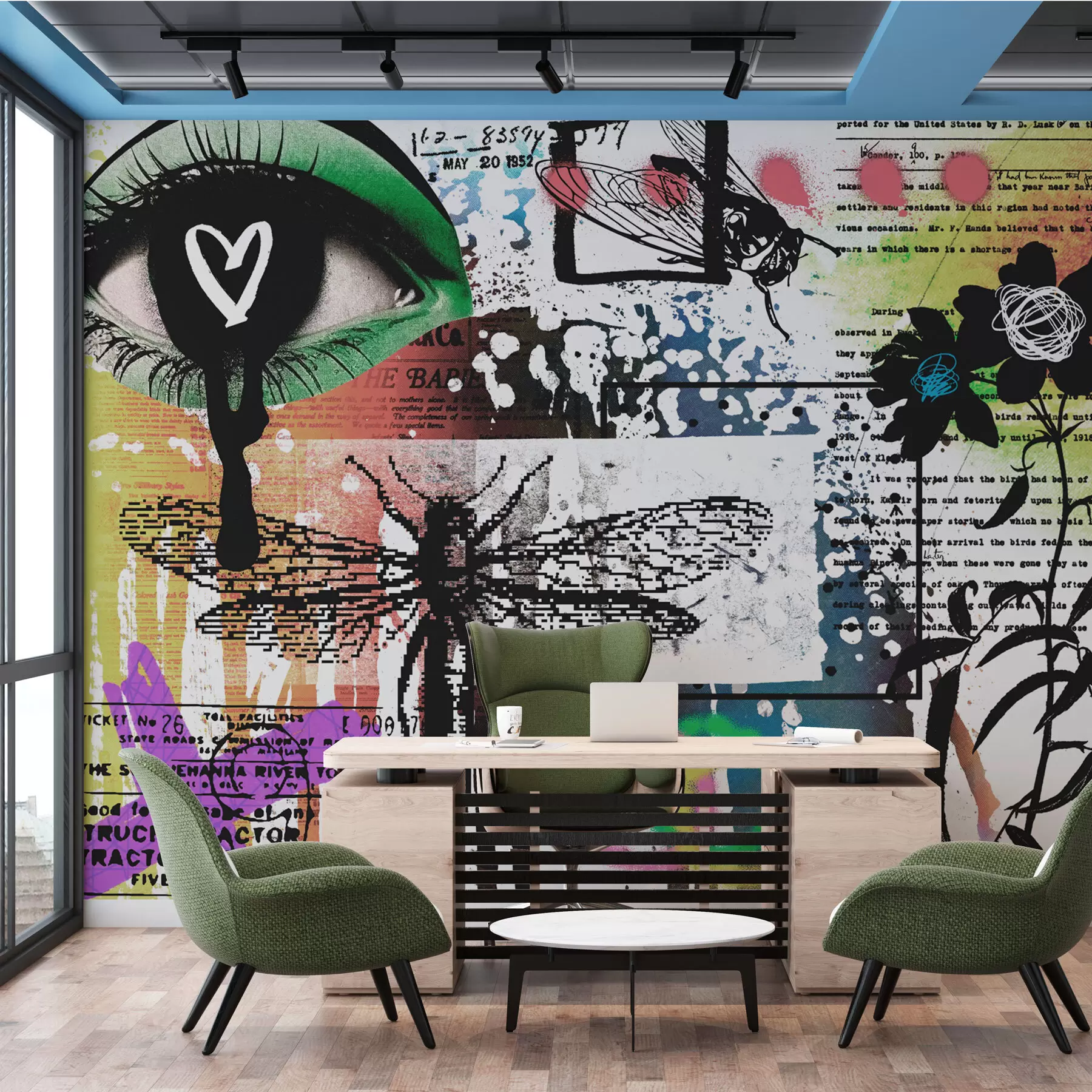 wall murals Graffiti style inscriptions, flowers, figures w02255