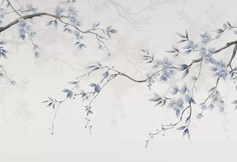 wall murals Trendy branches with flowers and leaves w02449