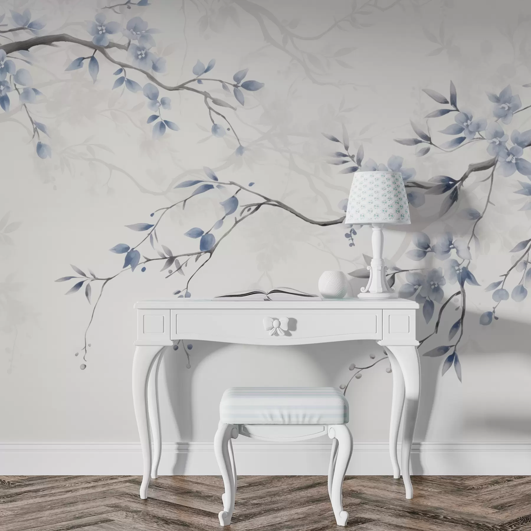 wall murals Trendy branches with flowers and leaves w02449