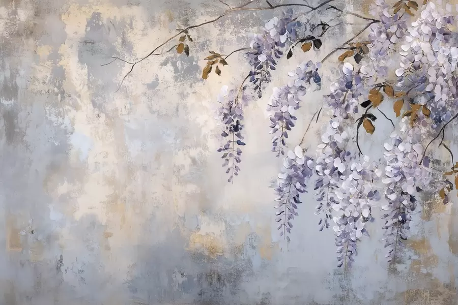 wall murals textured wallpaper in soft, muted colors with delicate wisteria flowers and branches w02451