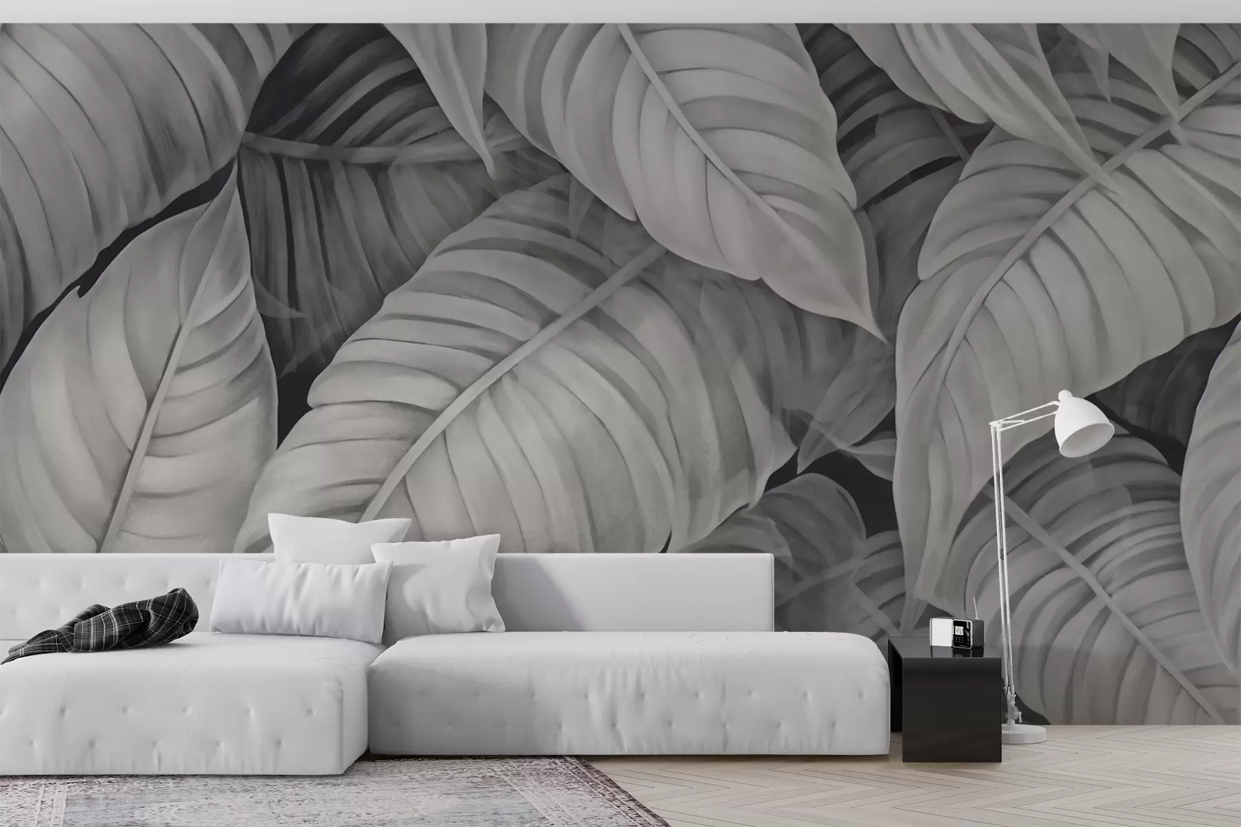 wall murals Monochrome image of tropical leaves w02463