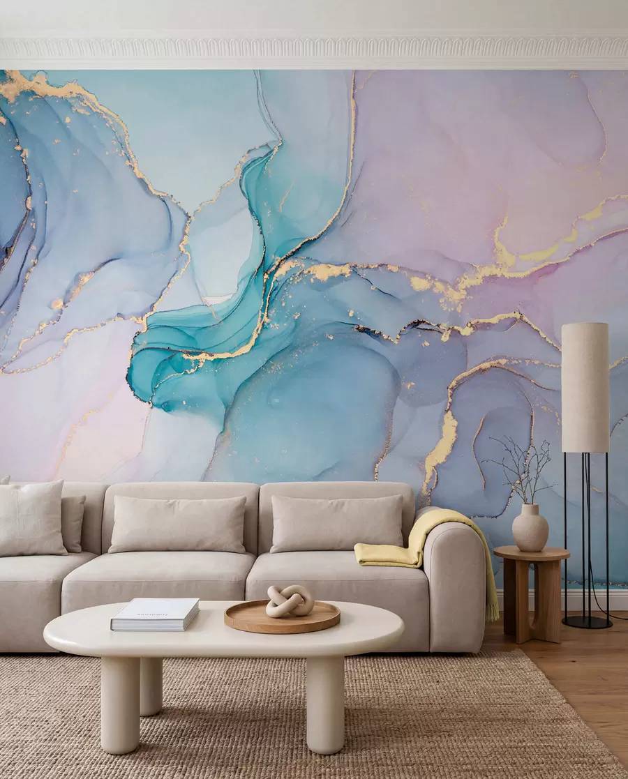 wall murals Marble - azure, pink u49408