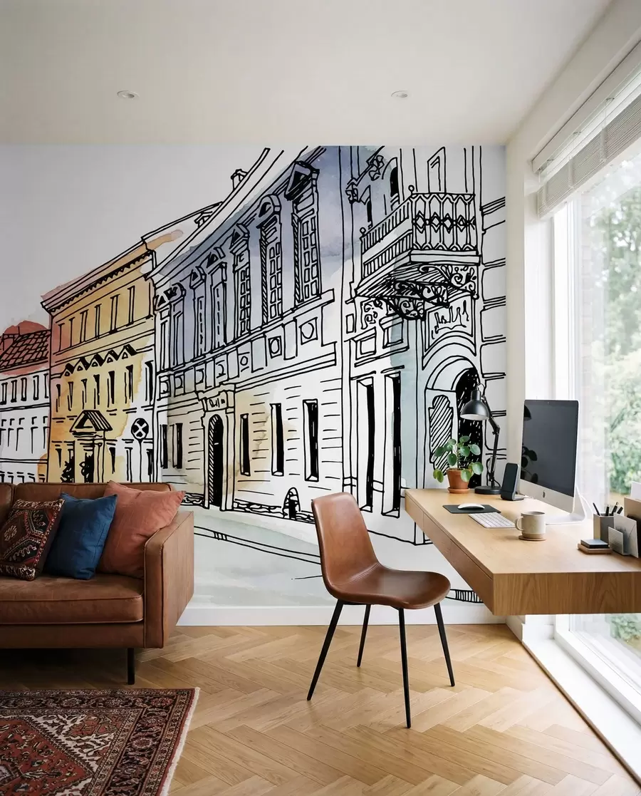 wall murals Old town, marker and watercolor u51062