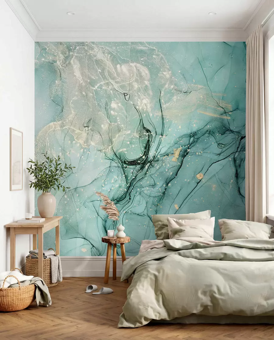 wall murals Turquoise marble with a fine haze u51399