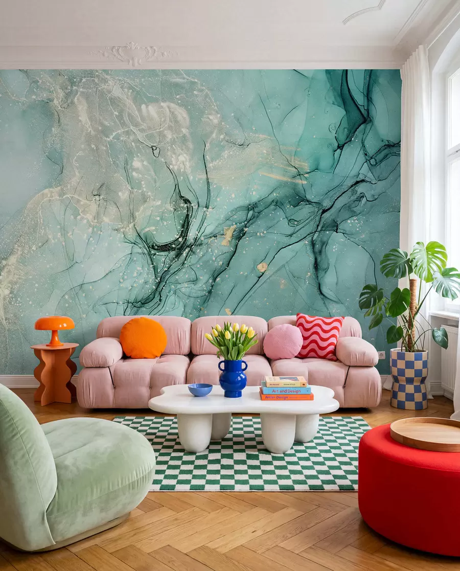 wall murals Turquoise marble with a fine haze u51399
