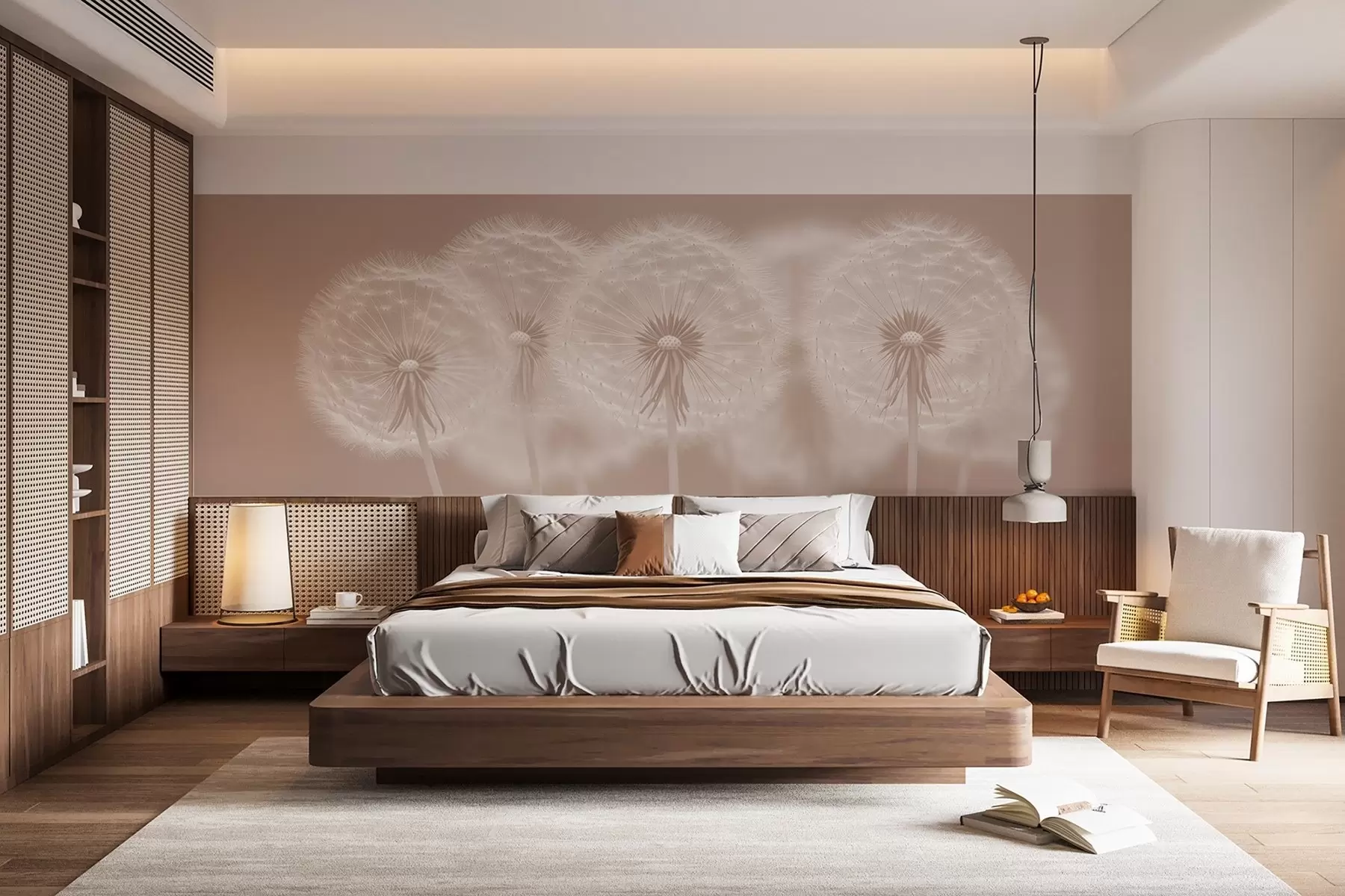 wall murals Delicate pink airy dandelions on a pink natural background w08498v1