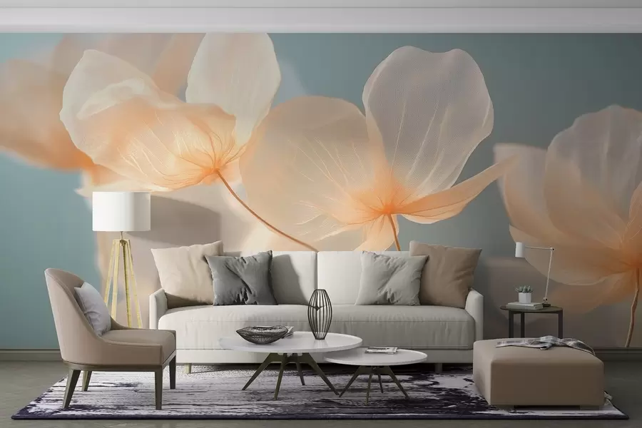 wall murals Lotus petals, a delicate composition with a blue background w08500