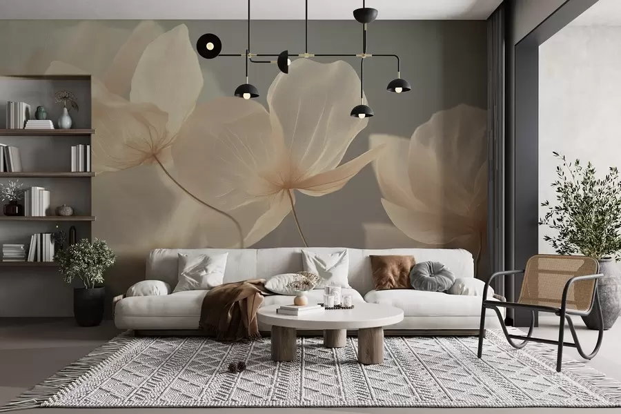 wall murals Lotus petals, a delicate composition with a gray background w08500v2