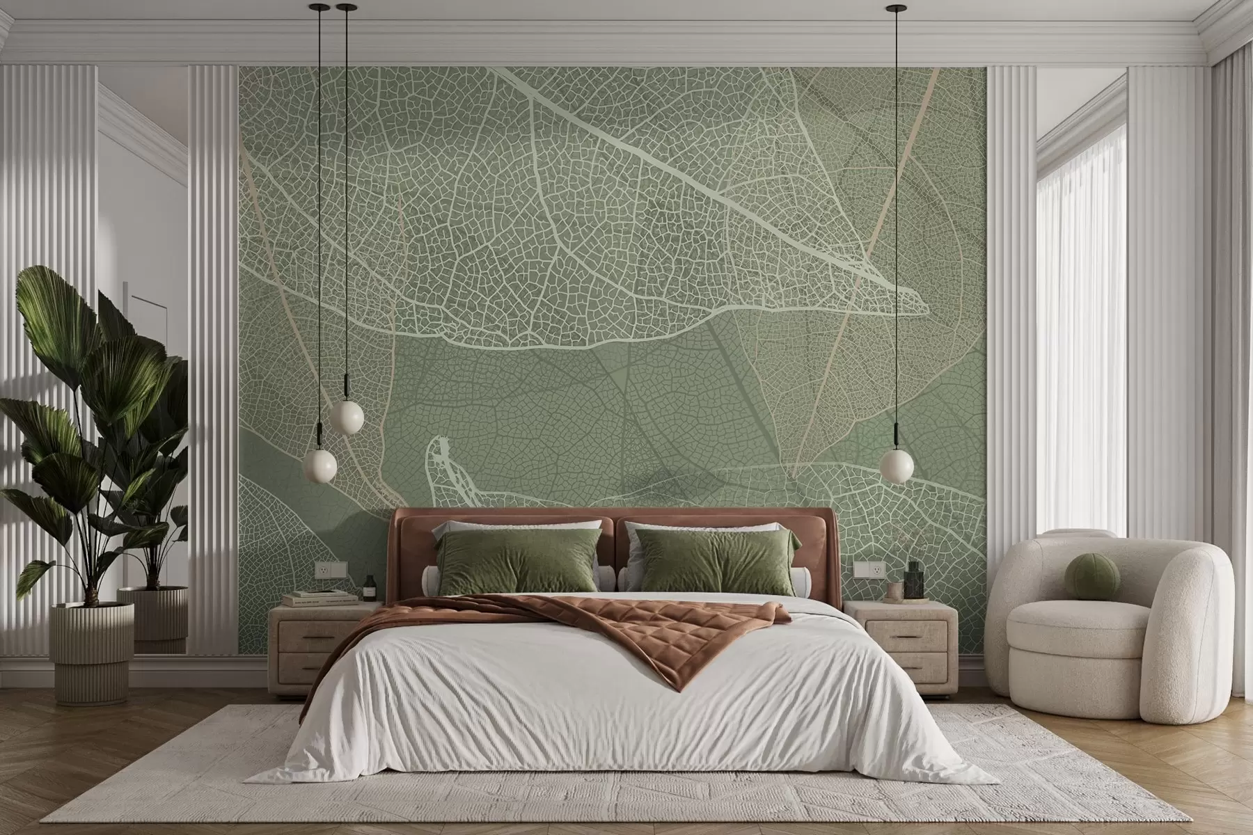 wall murals close-up of leaves with veins in light green tones w02520