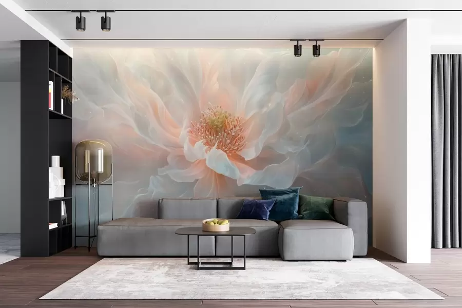 wall murals a dreamy, ethereal painting of a large, delicate flower in soft pastel tones w02545