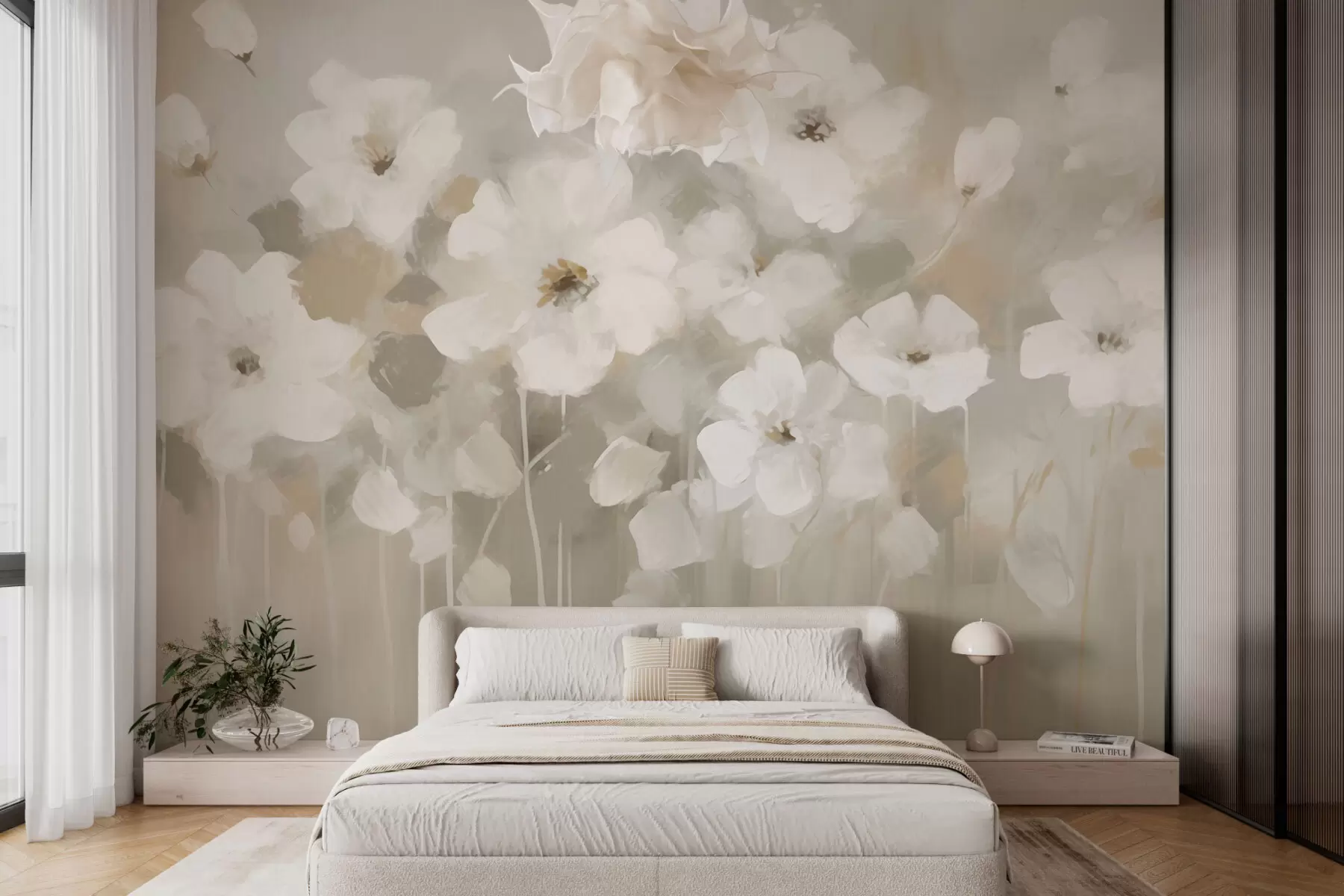 wall murals Delicate white flowers w08542