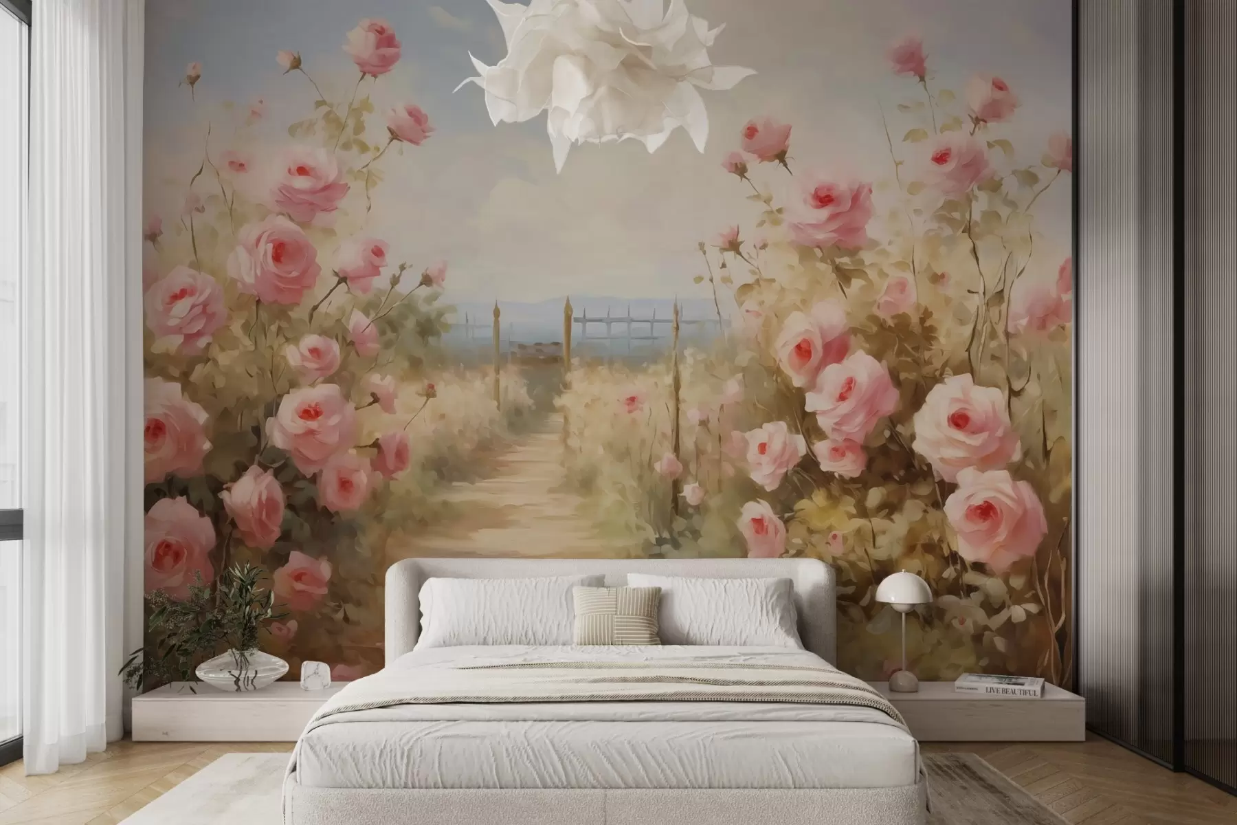 wall murals Garden with roses imitation of painting strokes w02590