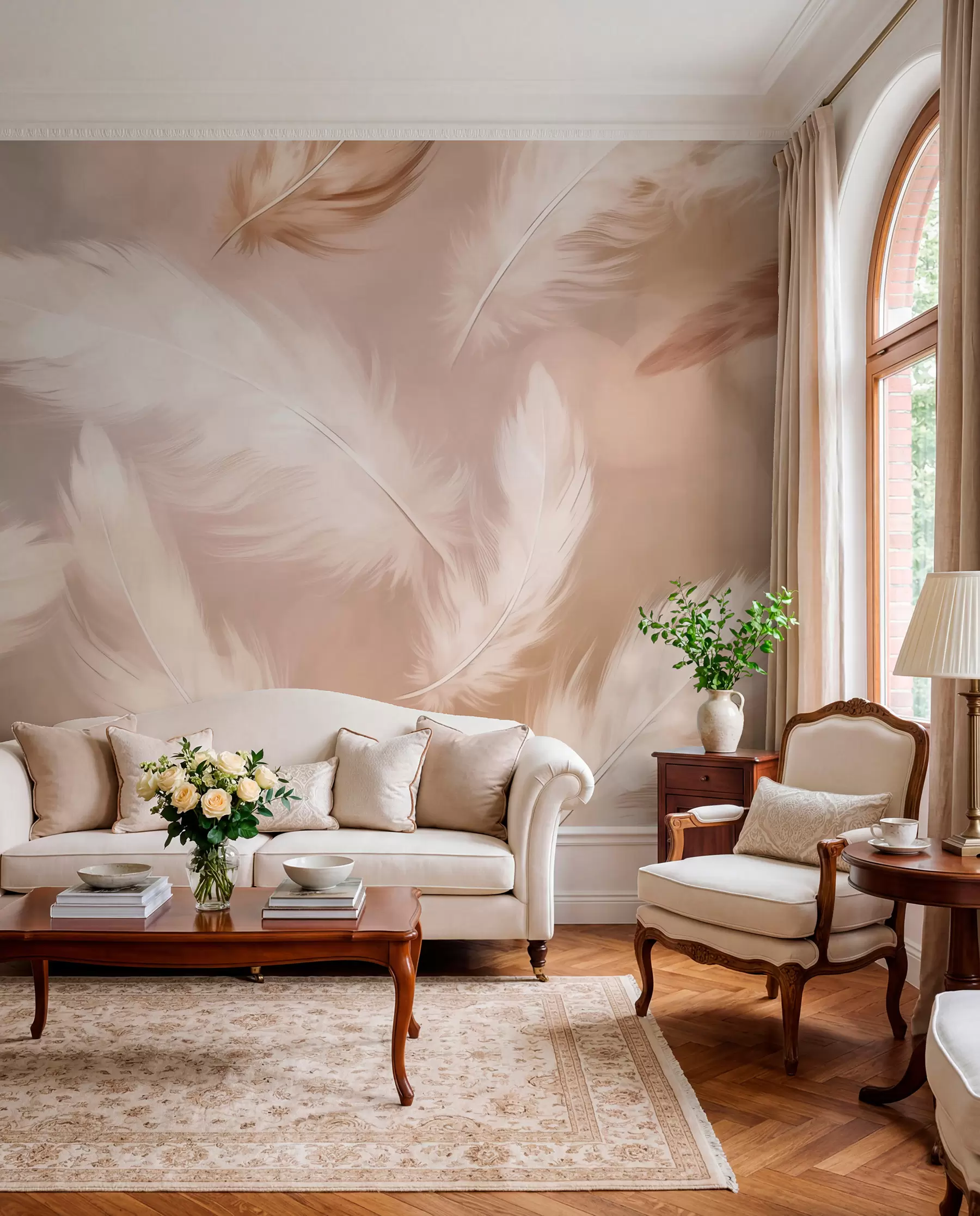 wall murals Feathers in Blush and Beige w02601v1