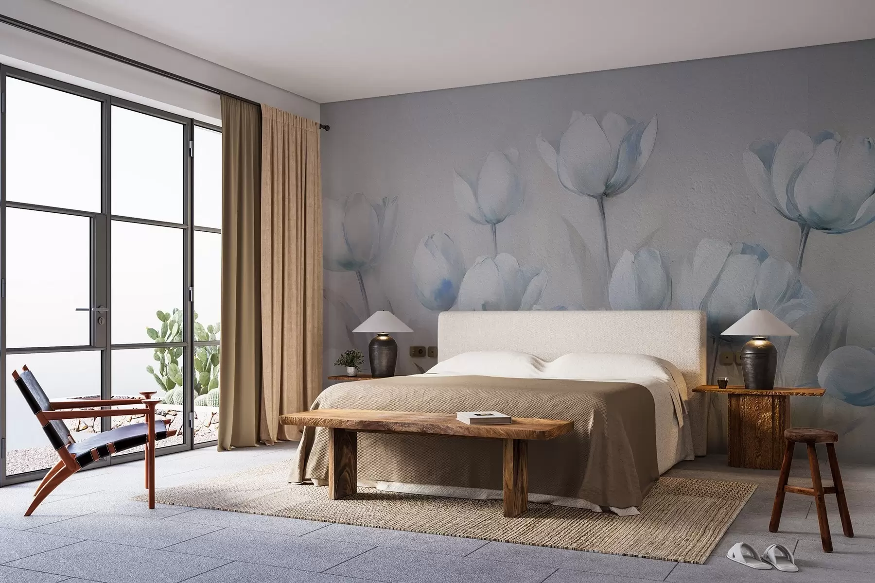 wall murals Tulips in grunge style w02618v1