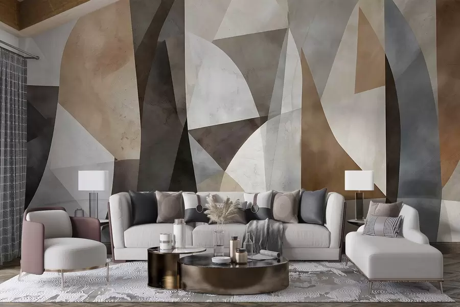 wall murals Abstract modern art textural geometric shapes in shades of brown, gray, and beige w08530