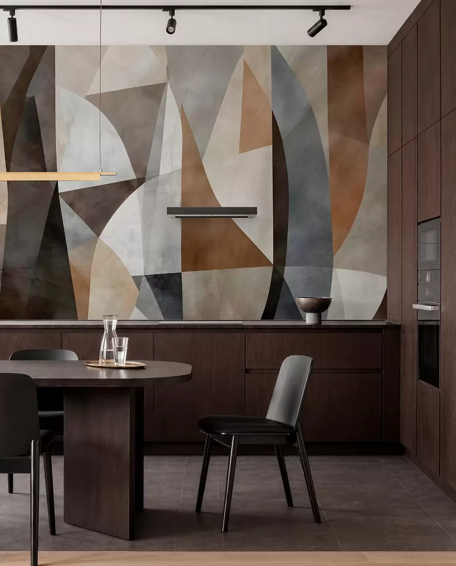 wall murals Abstract modern art textural geometric shapes in shades of brown, gray, and beige w08530