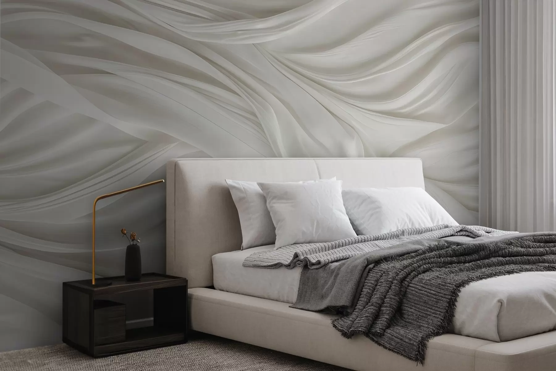 wall murals Modern print with imitation of smooth, flowing white fabric with soft, billowing folds and creases w08537