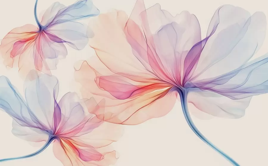 wall murals fresh transparent colored flowers on a beige background w02631