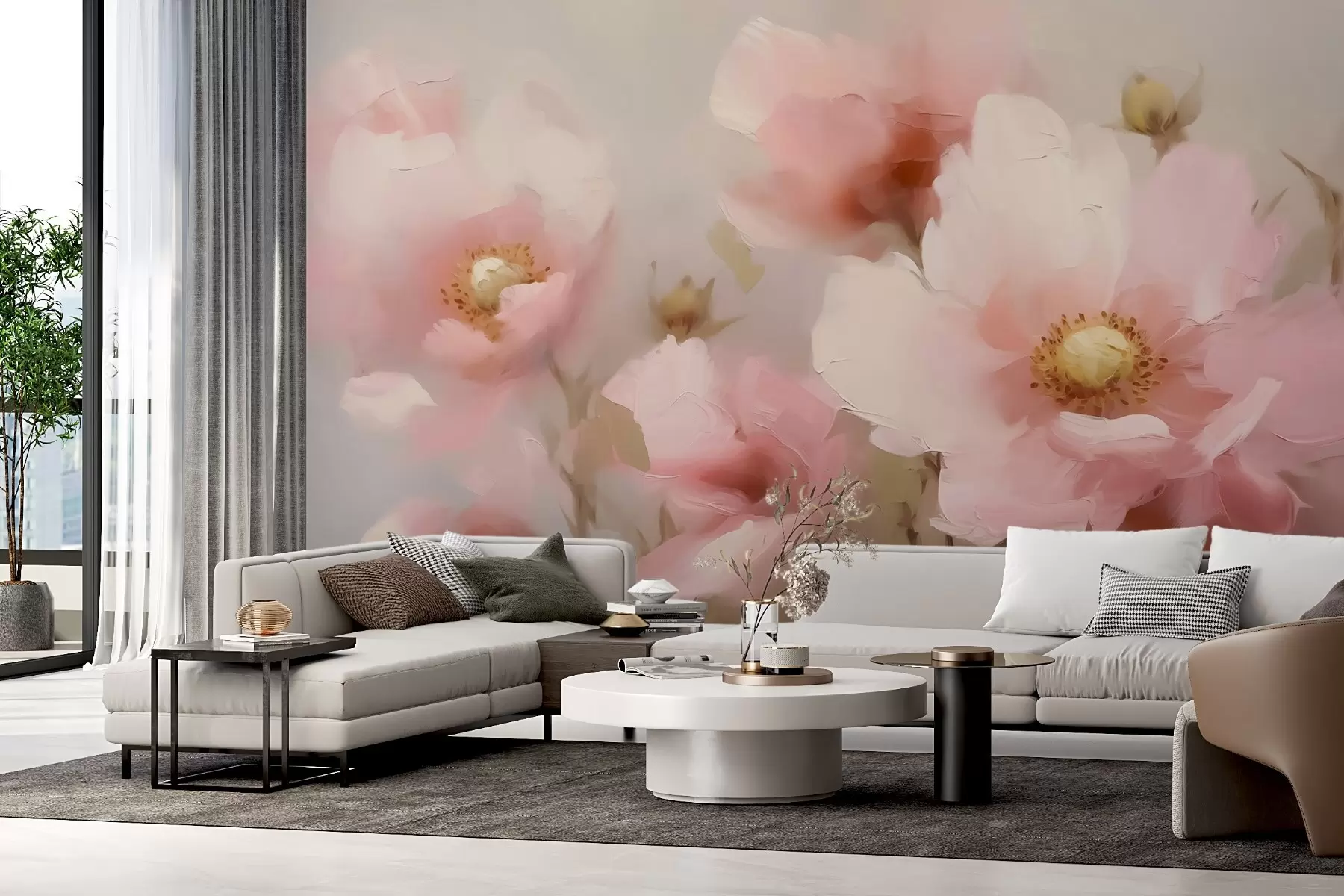 wall murals Large pink abstract flowers imitation painting w02636