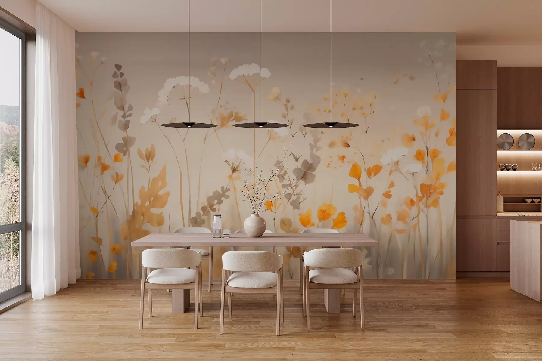 wall murals Field blurred flowers w02580