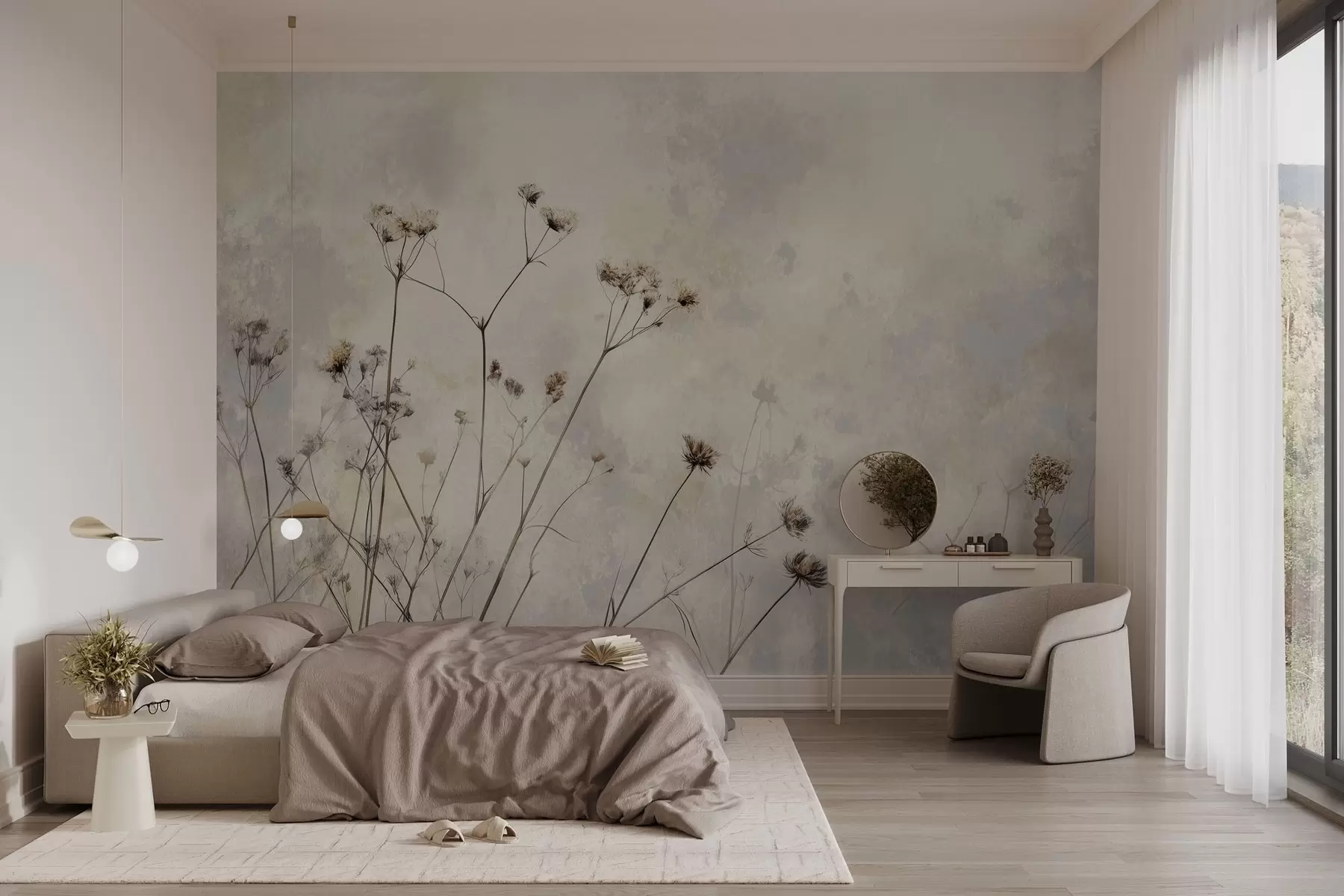 wall murals eco-style wallpaper with wild plants in pastel colors w02684