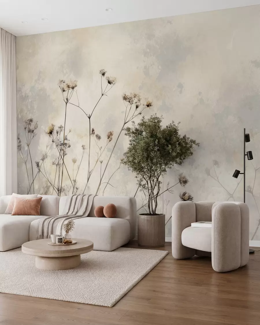 wall murals eco-style wallpaper with wild plants in pastel colors w02684