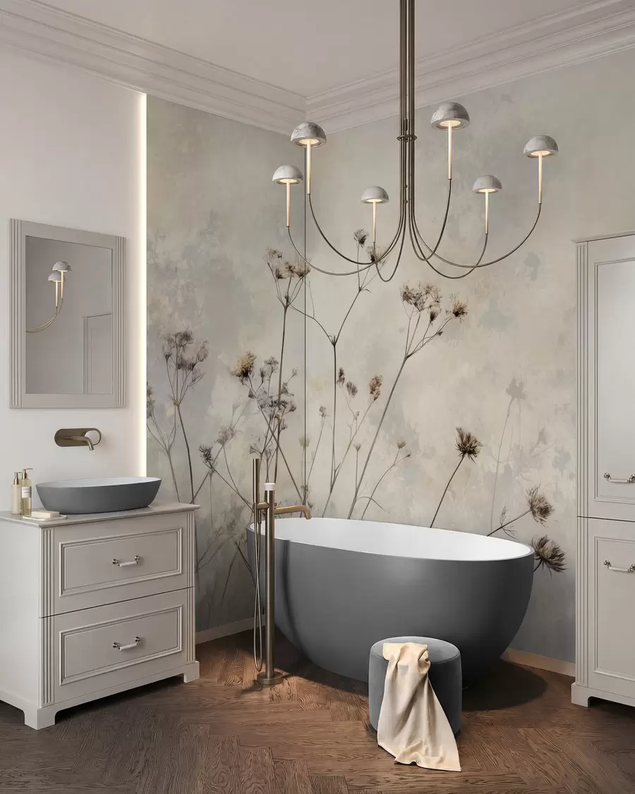 wall murals eco-style wallpaper with wild plants in pastel colors w02684