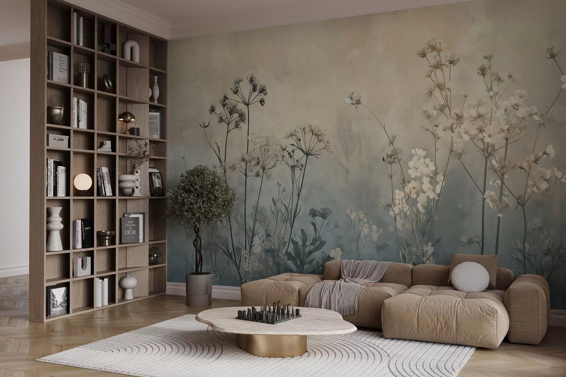 wall murals eco-style wallpaper with wildflowers and plants on a textured background w02685