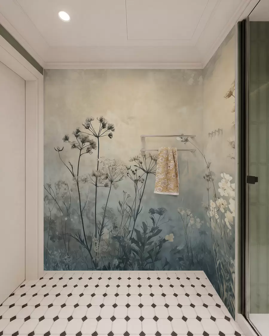 wall murals eco-style wallpaper with wildflowers and plants on a textured background w02685