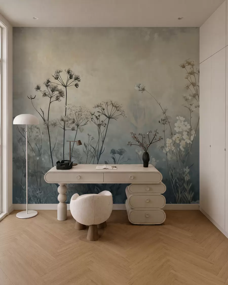wall murals eco-style wallpaper with wildflowers and plants on a textured background w02685