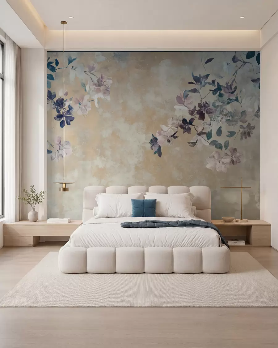 wall murals retro style wallpaper with branches and flowers w02686
