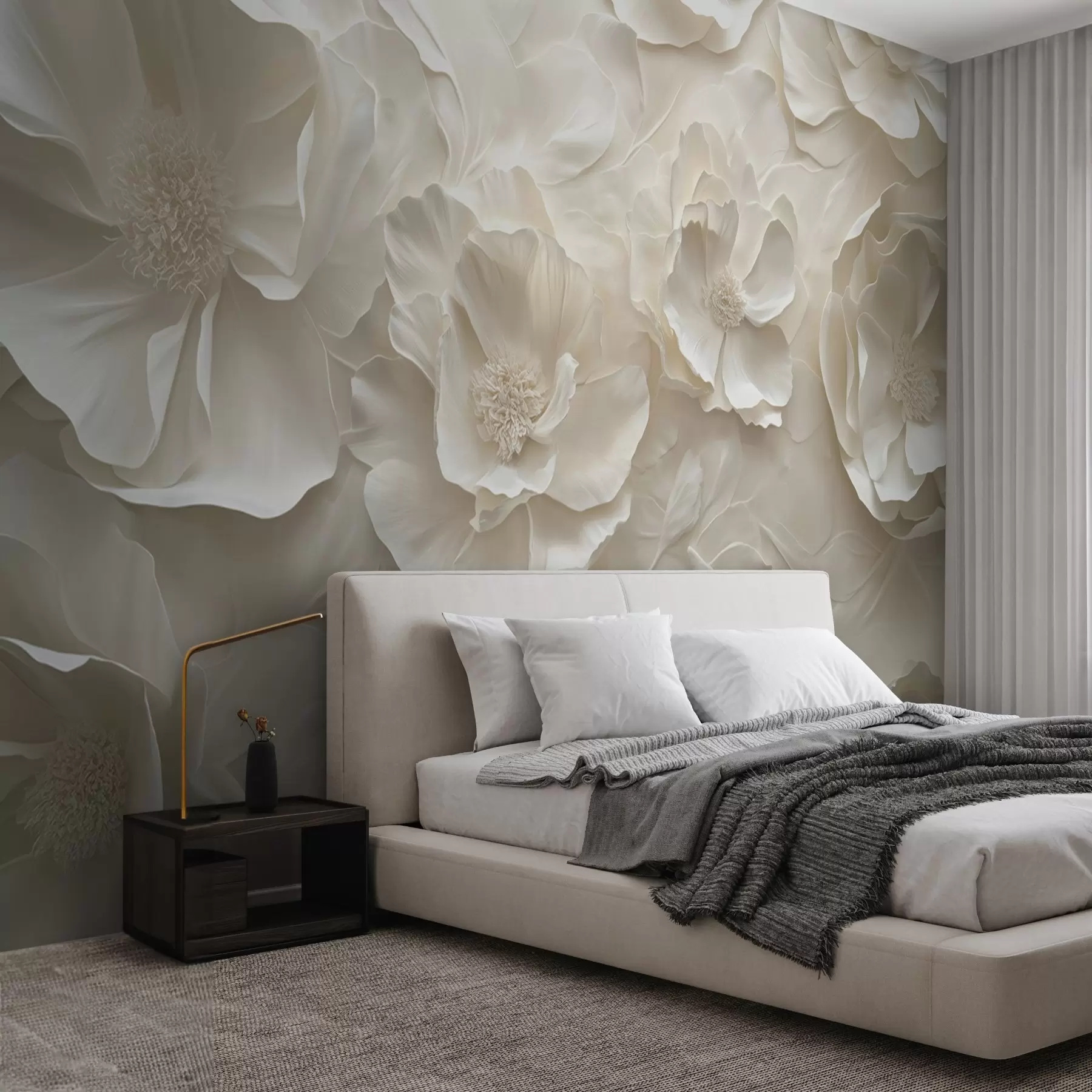 wall murals Airy flowers in warm tones against a background of leaf strokes w08562
