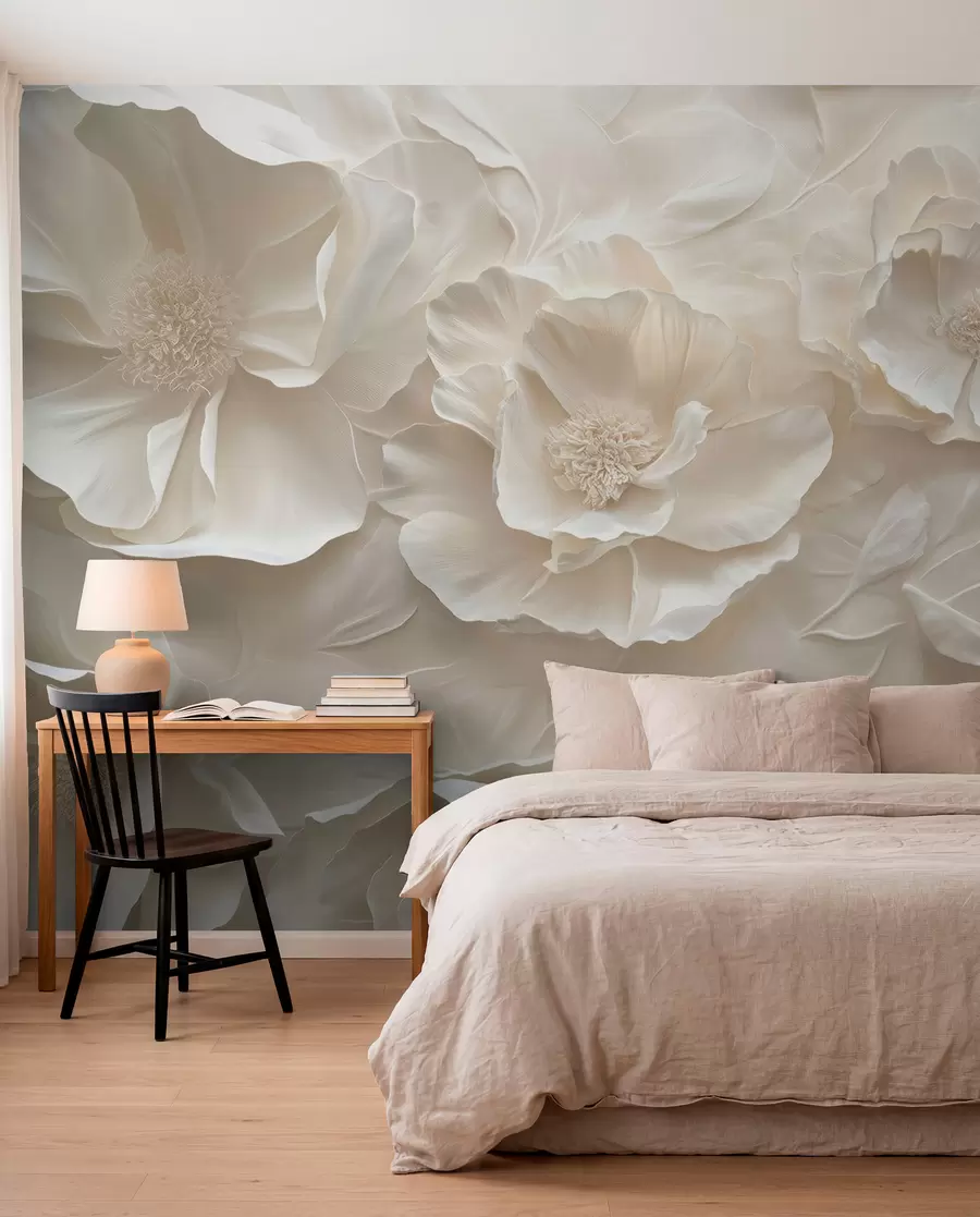 wall murals Airy flowers in warm tones against a background of leaf strokes w08562