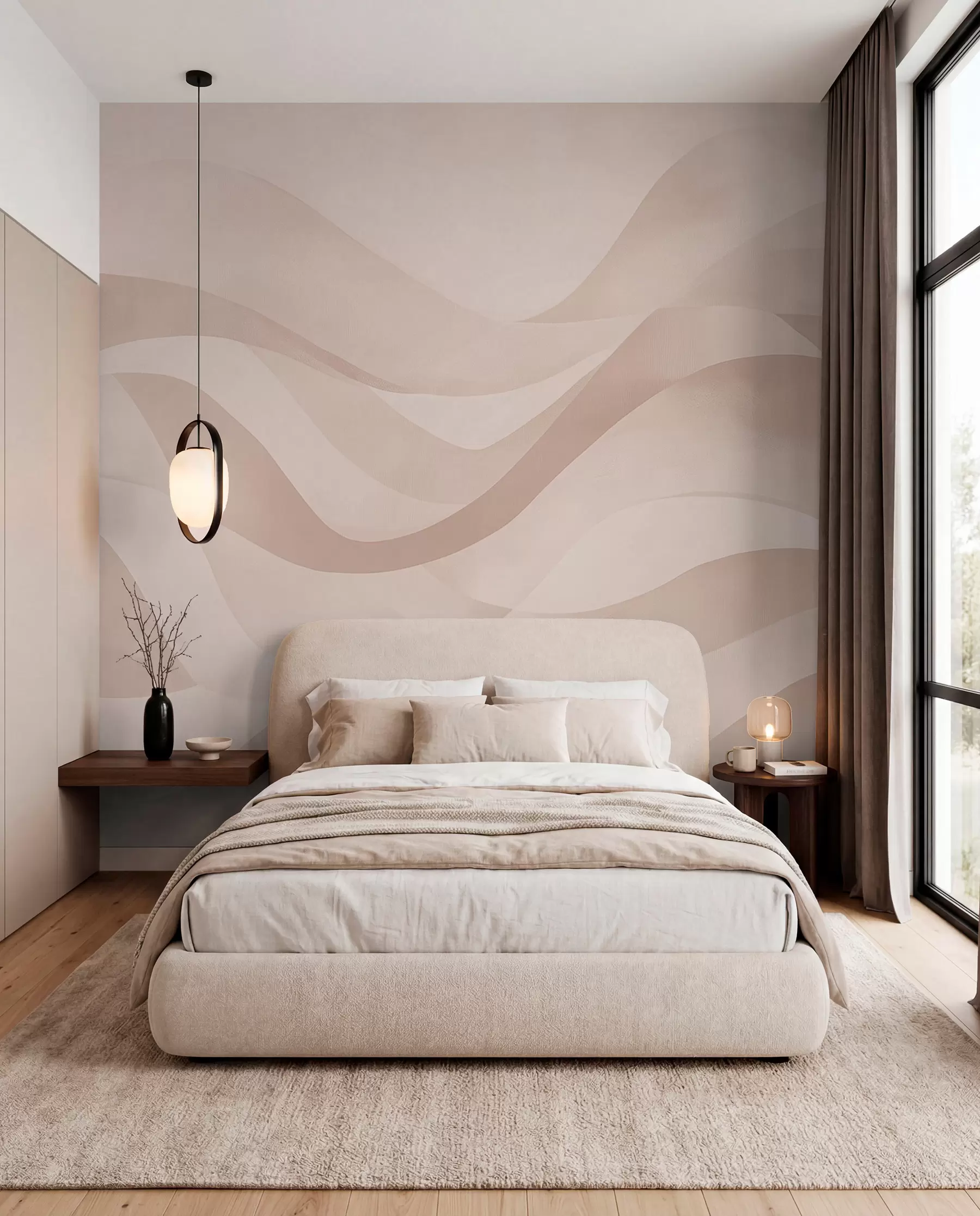 wall murals Smooth waves in soft beige tones in watercolor style w08564