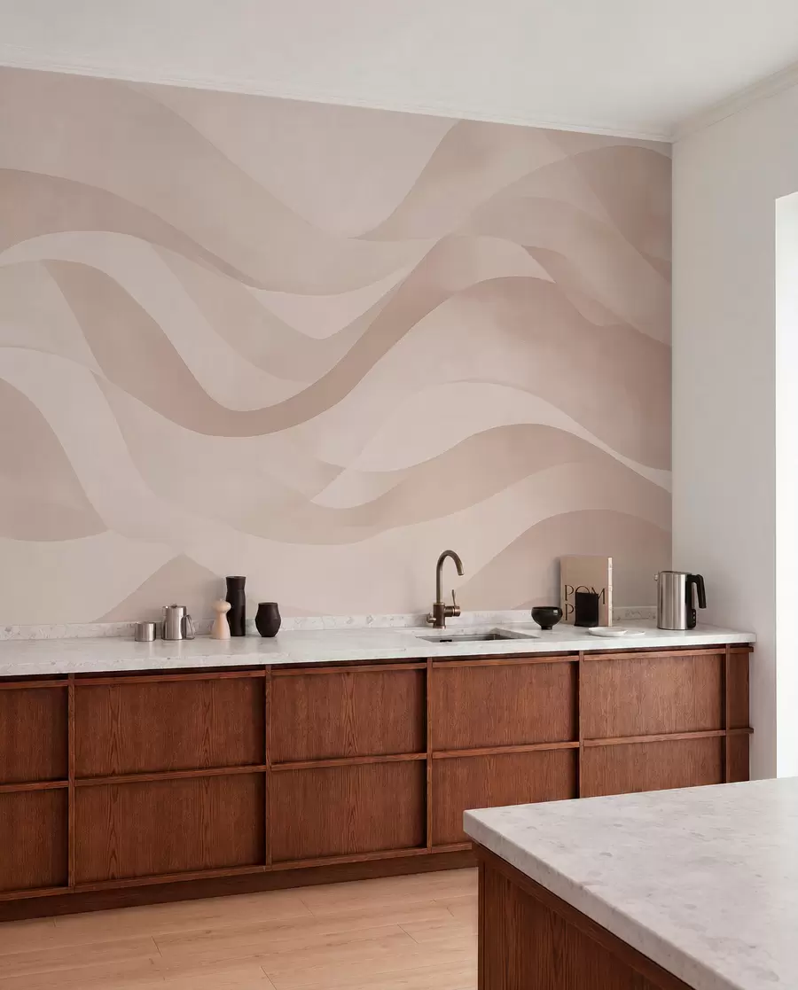 wall murals Smooth waves in soft beige tones in watercolor style w08564