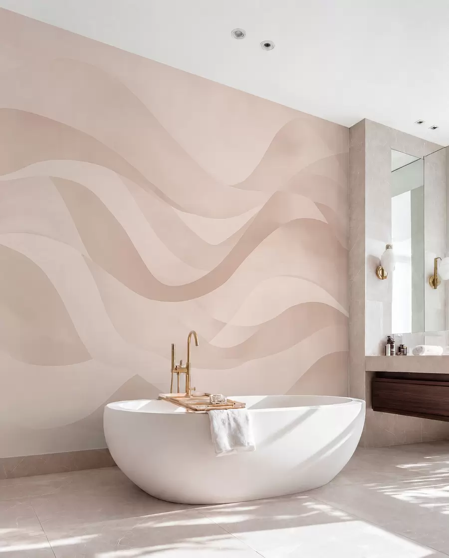 wall murals Smooth waves in soft beige tones in watercolor style w08564