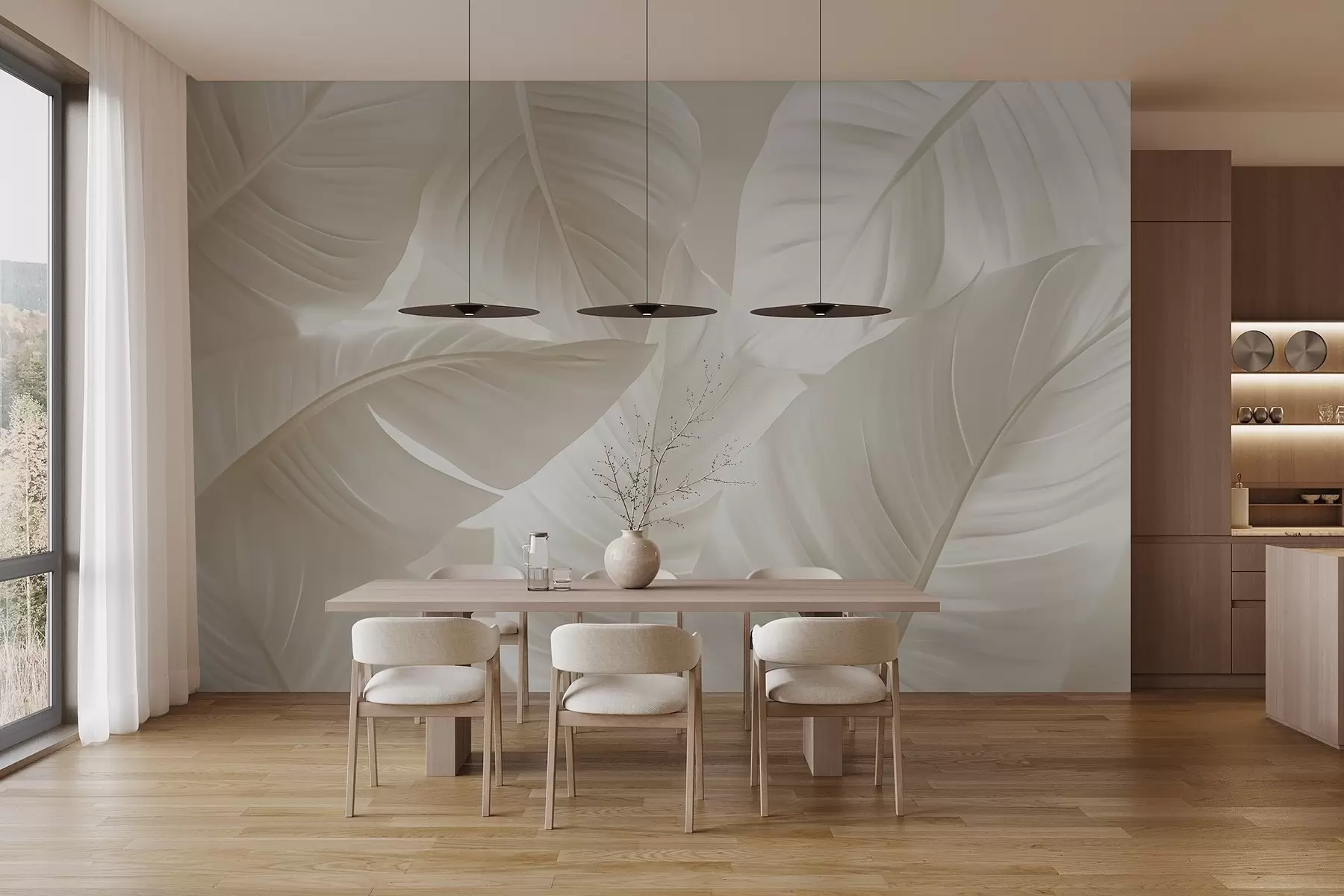 wall murals Large delicate leaves w08565