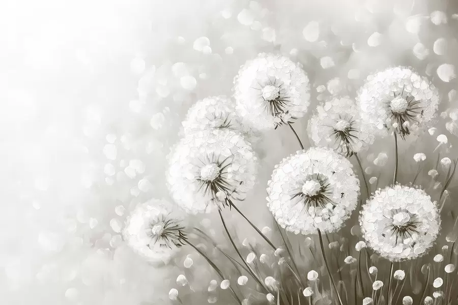 wall murals Air dandelions on a monochrome background w08594