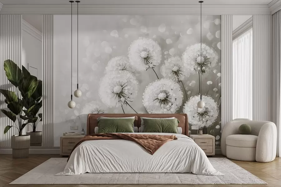 wall murals Air dandelions on a monochrome background w08594