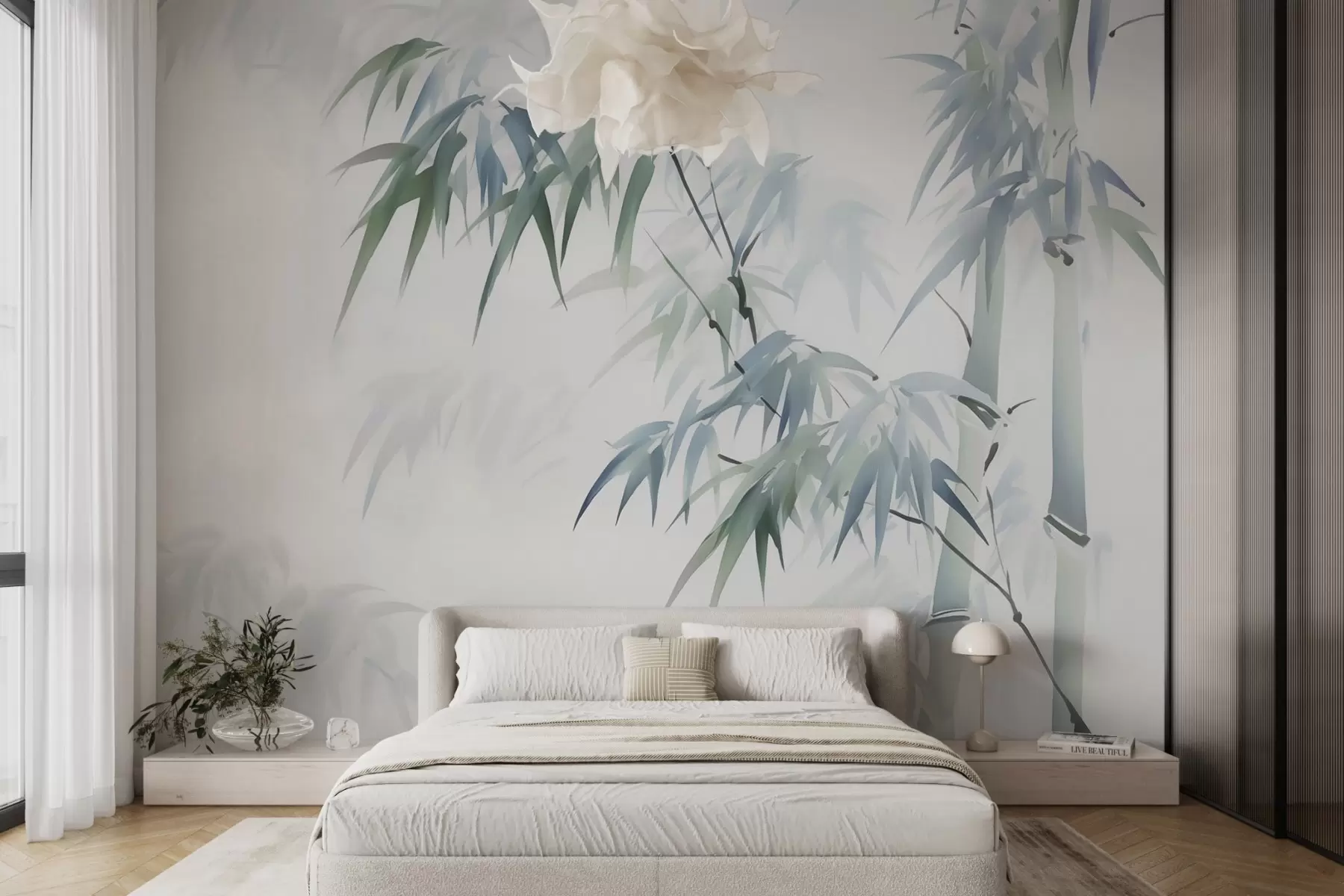 wall murals Bamboo branches imitation of blurred watercolor w02705