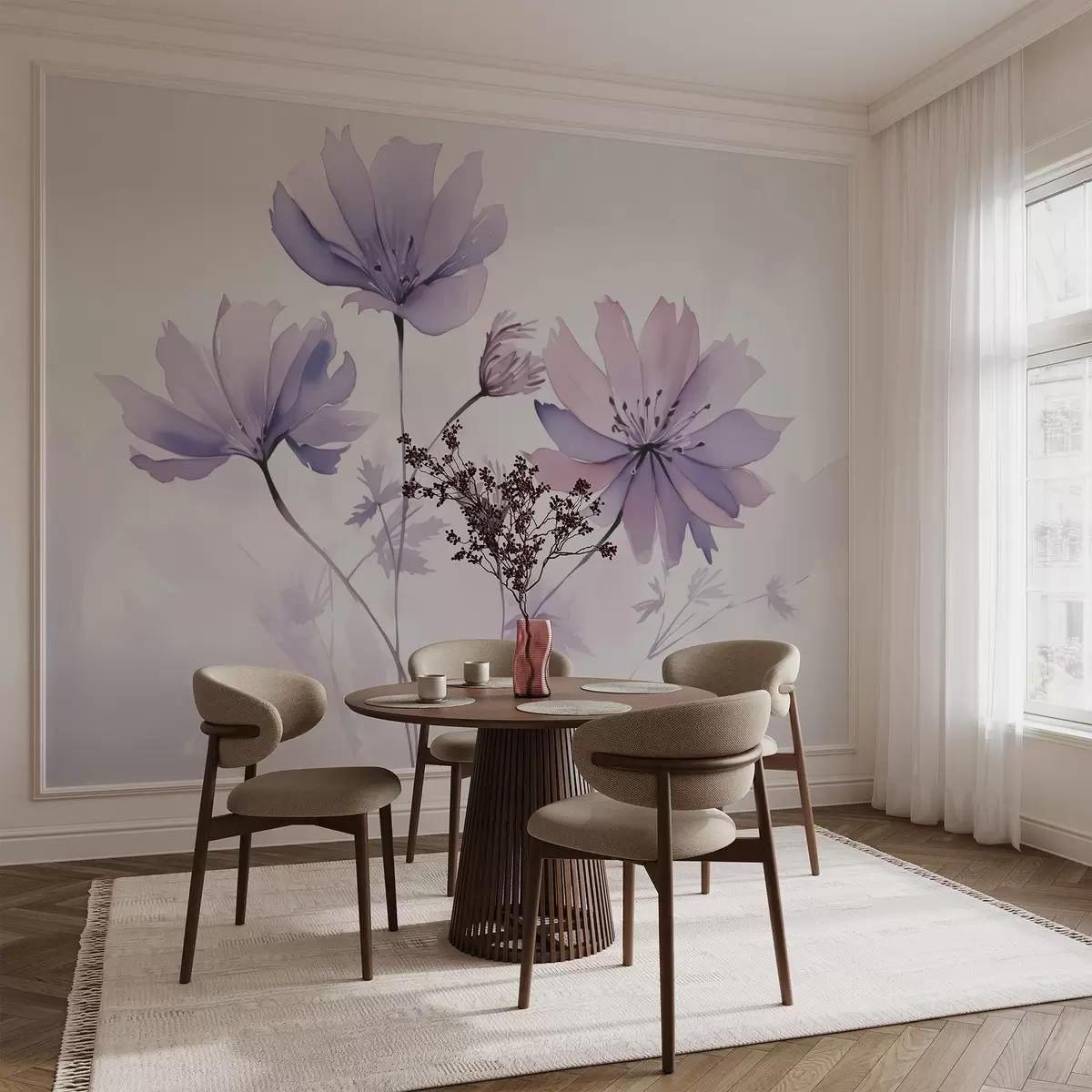 wall murals Delicate purple pink flowers imitation of watercolor w02716